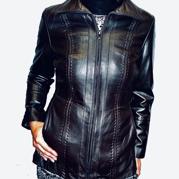 Jones NY scuba Stitched Design Leather Jacket - Picture 5 of 6